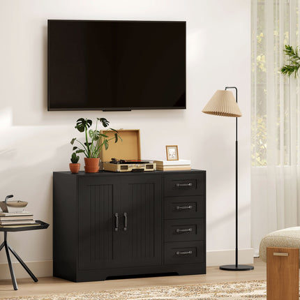 Kumode, moderns stils, 4 atvilktnes, 1 skapītis, melna