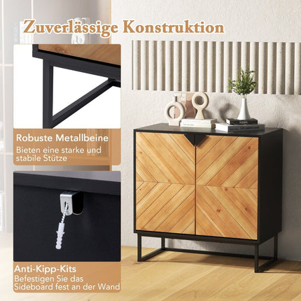 Kumode ar 2 durvīm, virtuves skapītis ar plauktu, moderns bufetes skapītis ar metāla kājām, 80 x 40 x 80 cm, melns