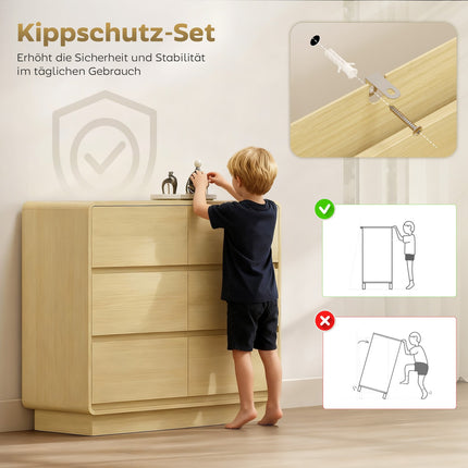 Kumode ar 6 atvilktnēm, 100 cm, dabīgā koka apdare