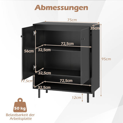 Kumode ar regulējamiem plauktiem, 2 durvīm, 75x35x95 cm, melna