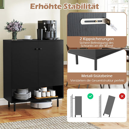 Kumode ar regulējamiem plauktiem, 2 durvīm, 75x35x95 cm, melna
