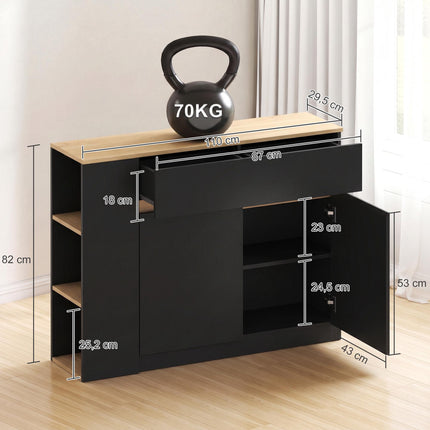 Sideboard with Drawer, Cabinet and 3 Open Shelves, Black, 110 x 29.5 x 82 cm