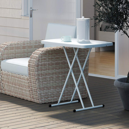 Sānu galda dārza augstuma regulējams dārza galds, saliekams balkona galds no plastmasas, taisnstūrveida kafijas galdiņš ar 50 kg kravnesību, 76x50x74H cm dīvāna galds āra iekštelpu balkona terasei, balts