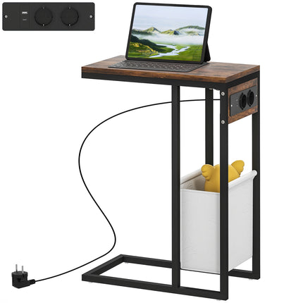 Sānu galdiņš ar rozetēm, USB portiem, kabeļiem, C formas dizains
