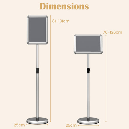 Zīmju turētāja statīvs, 8,5x11 collas, regulējams augstums, sudrabs