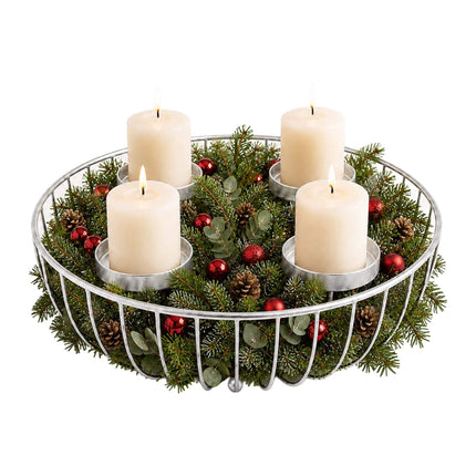Sudraba metāla Adventa vainaga bļoda – 33 cm tērauda turētājs