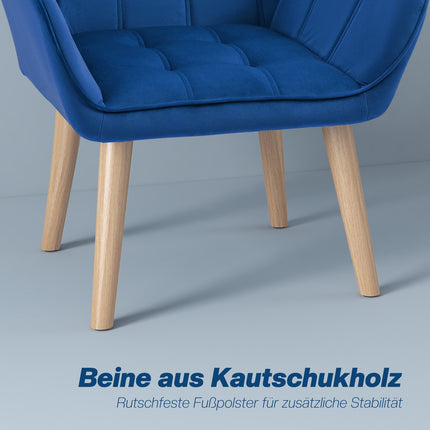 Vienvietīgs atloku krēsls relaksācijas krēslam no samta ar paceltām kājām, skandināvu dizains, zils, 67 x 61,5 x 71 cm