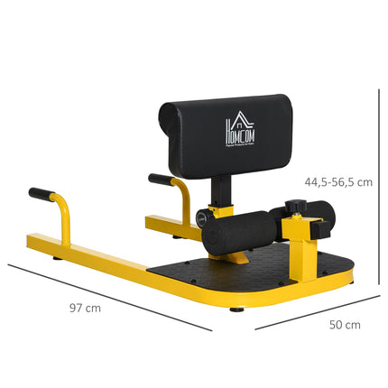 Sissy Squat Squat Trainer kāju trenažieris vēdera muskuļu un sēžamvietas trenažieris 3 vienā trenažieris regulējams līdz 120 kg tērauds dzeltens + melns 50 x 97 x (44,5-56,5) cm