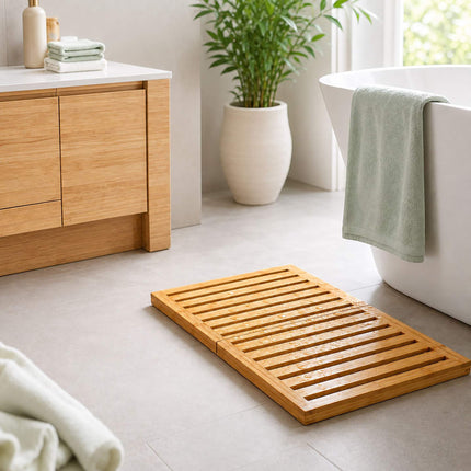 Slatted Bamboo Bath Mat with Non-Slip Underside, 59.5 x 39 cm, Natural