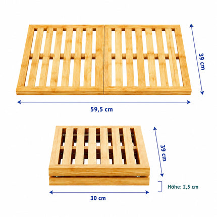 Slatted Bamboo Bath Mat with Non-Slip Underside, 59.5 x 39 cm, Natural
