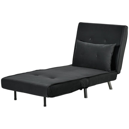 Velvet Folding Sofa Chair Bed with Cushion, Black, 77x88x83Cm