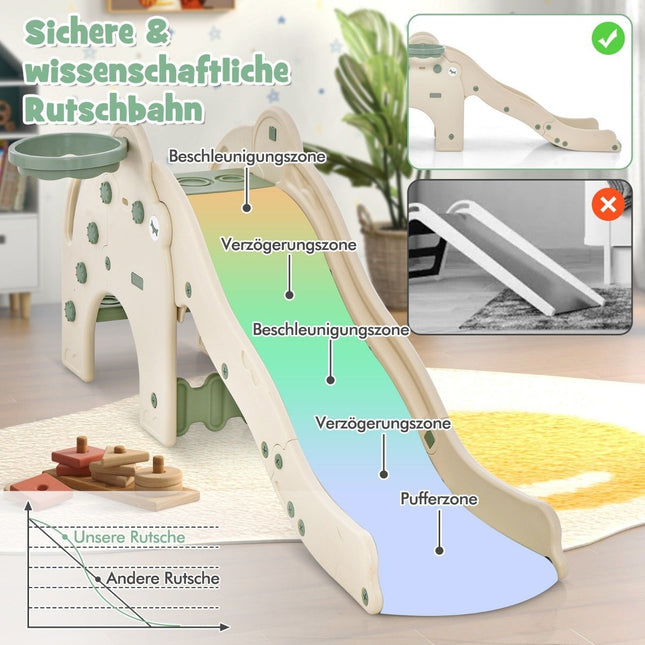 Slide Outdoor 4 in 1 Children's Slide & Tunnel & Basketball Hoop & Ladder 187.5 x 75 x 77.5 cm Green