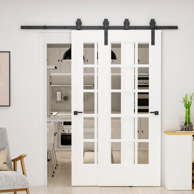 Bīdāmo durvju sistēma koka bīdāmo durvju sliedēm ar 9 aksesuāriem, oglekļa tērauds, melns