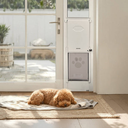 Sliding Glass Dog Door Insert, 91–96 in, Locking, Aluminum Frame