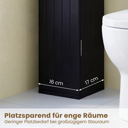Vannas istabas skapītis ar slaidu, melnu pamatni, 16 cm plats, 3 plaukti
