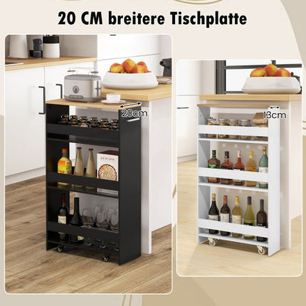 Tievi virtuves ratiņi, 4 līmeņi, 20 cm plati, melni, ritoši