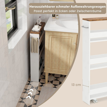 Tievi virtuves ratiņi, 4 līmeņu ritošie uzglabāšanas ratiņi, balti