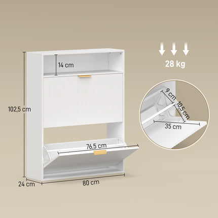 Apavu skapis ar 2 atvilktnēm un augšējo plauktu – 24 cm dziļš, balts