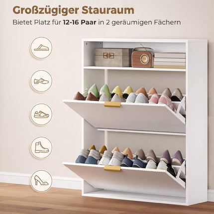 Apavu skapis ar 2 atvilktnēm un augšējo plauktu – 24 cm dziļš, balts
