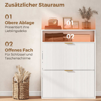 Apavu skapis ar 2 atvilktnēm un augšējo plauktu – 24 cm dziļš, balts