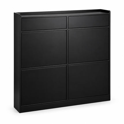 Slim Shoe Cabinet with 4 Tilt-Out Compartments and 2 Flaps, Black, MDF