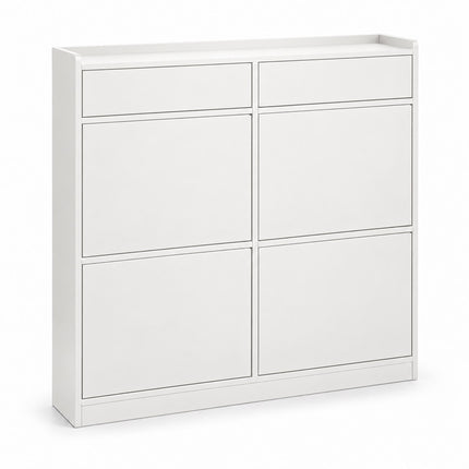 Slim Shoe Cabinet with 4 Tilt-Out Compartments and 2 Flaps, White, MDF