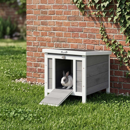 Small Animal Hutch with Ramp and Opening Roof, Fir Wood, Grey, 51x42x43 cm
