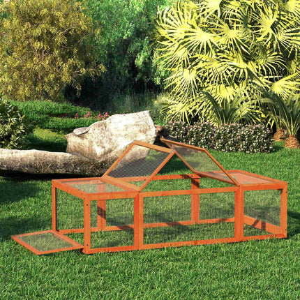 Mazu dzīvnieku stabils mazo dzīvnieku būris 180 x 90 x 48 cm ar āra aploku, daudzfunkcionāls, egles koks, oranžs