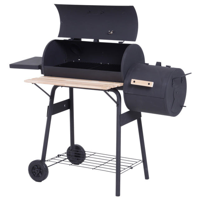 Kūpinātavas grila BBQ kokogļu grila ratiņi ar 2 degkameras skursteni