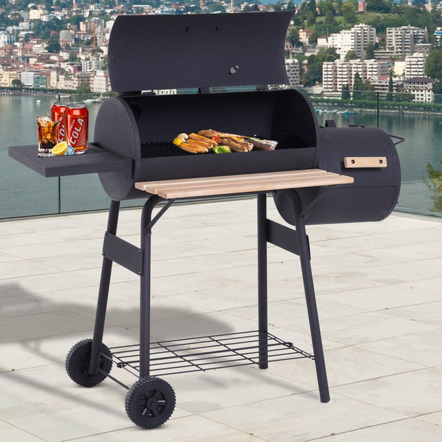 Kūpinātavas grila BBQ kokogļu grila ratiņi ar 2 degkameras skursteni