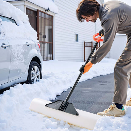 Snow Pusher Shovel, 36-Inch HDPE Blade, Metal Edge