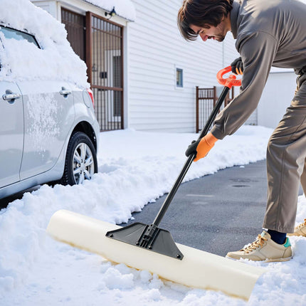 Snow Pusher Shovel, 48-Inch HDPE Blade, Metal Edge