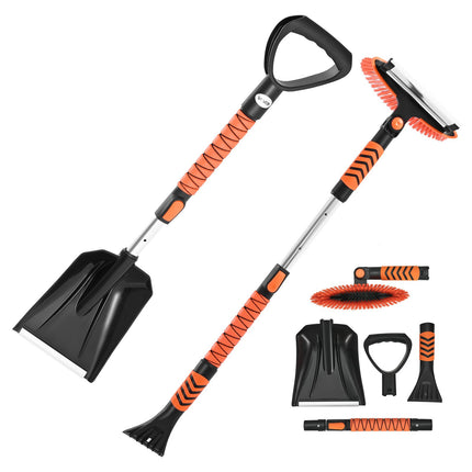 Snow Shovel and Brush Set, Extendable Ice Scraper 107cm