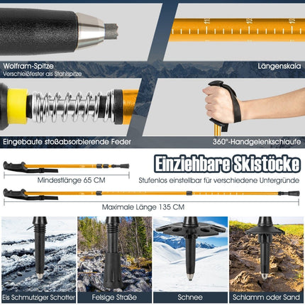 Sniega kurpju komplekts ar dubulto sprūdrata stiprinājumu, 63 cm, zelta krāsā