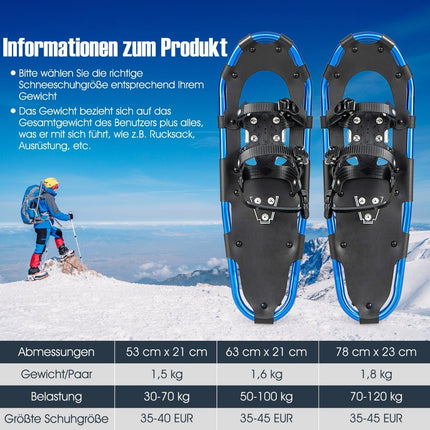 Sniega kurpju komplekts ar dubultiem sprūdrata stiprinājumiem, 53 cm, tumši zils