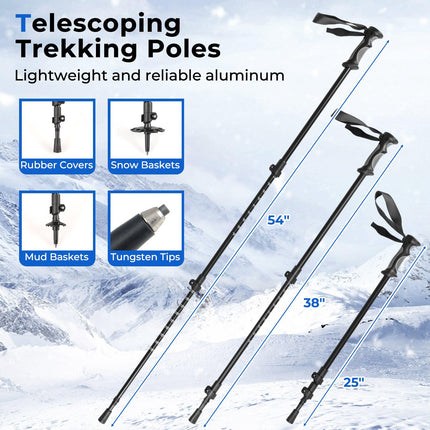 Sniega kurpes ar pārgājienu nūjām, 54 cm, EU 35-40