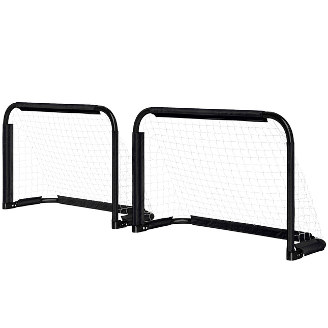 Futbola vārtu komplekts ar 2 saliekamiem futbola vārtiem un metāla rāmi bērniem un pieaugušajiem, dārzam, 90 x 36 x 60 cm, melni