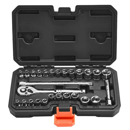 Socket Set, 27-Piece 1/4-Inch Drive SAE Metric, Case
