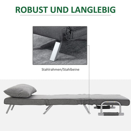Dīvāngulta ar roku balstiem 65x69x80cm 3-vienā dīvāngulta, viesu gulta, šezlongs, linam līdzīgs poliesters, pelēka