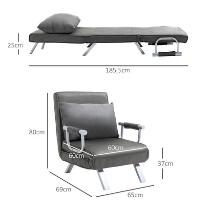 Gray faux leather sofa bed - 3-in-1 guest bed, chaise longue