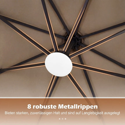 Saules LED konsoles lietussargs, 360 grādu rotējošs, brūns, 300x240 cm