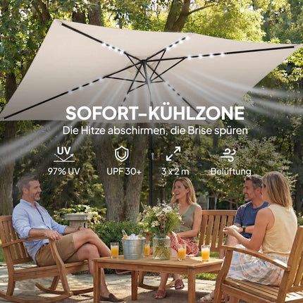 Saules LED terases saulessargs, krēmkrāsas, UPF 30+, nolokāms un grozāms