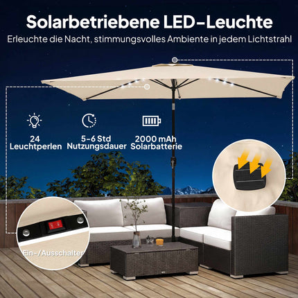 Saules LED terases saulessargs, krēmkrāsas, UPF 30+, nolokāms un grozāms
