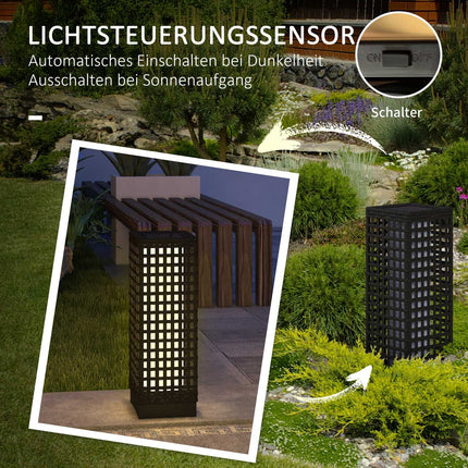 Saules Lampa Rotangpalmas Dizains, Ūdensizturīga, Gaismas Sensors, Automātiska Led Dārza Lampa, Melna, 15,5X15,5X46Cm