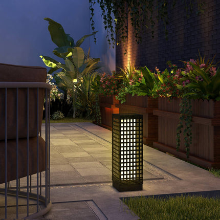 Saules Lampa Rotangpalmas Dizains, Ūdensizturīga, Gaismas Sensors, Automātiska Led Dārza Lampa, Melna, 15,5X15,5X46Cm