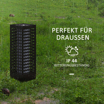 Saules Lampa Rotangpalmas Dizains, Ūdensizturīga, Gaismas Sensors, Automātiska Led Dārza Lampa, Melna, 15,5X15,5X46Cm
