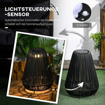 Saules gaismas rotangpalmas ūdensizturīgs celiņa apgaismojums ar gaismas sensoru, automātiska LED dārza lampa, āra apgaismojums, melna, metāla