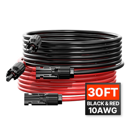 Solar Panel Extension Cable Set, 10AWG 30ft MC4, 2-Pack