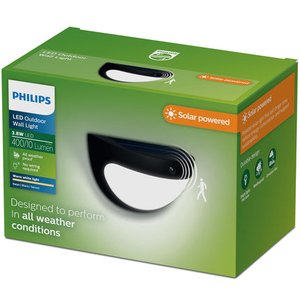 Saules sienas lampa, melna, divkāršs spilgtums, LED, IP44