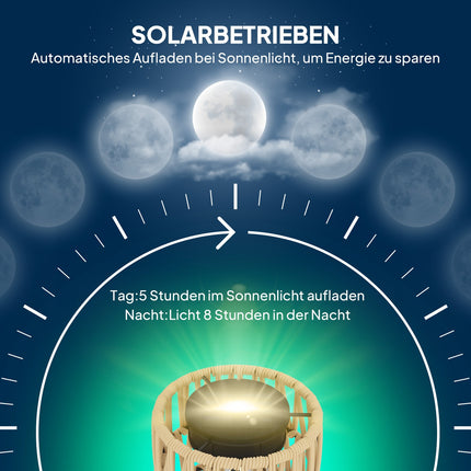 Rattan Solar Floor Lamp, Light Sensor, IP44 Waterproof